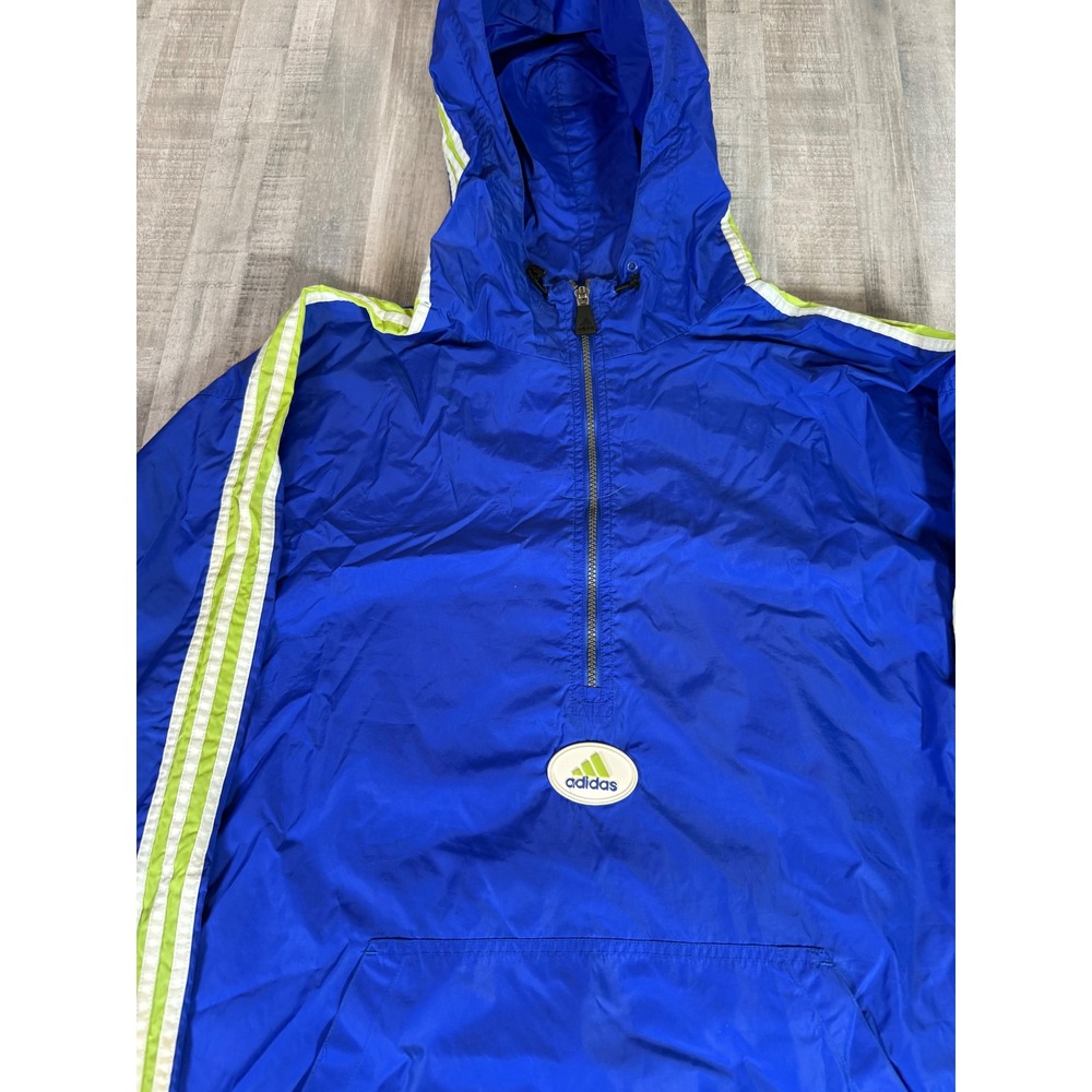 Vintage Adidas Windbreaker Pullover Jacket Blue Lime Green XXL 1/4 Zip Hooded - Picture 4 of 16